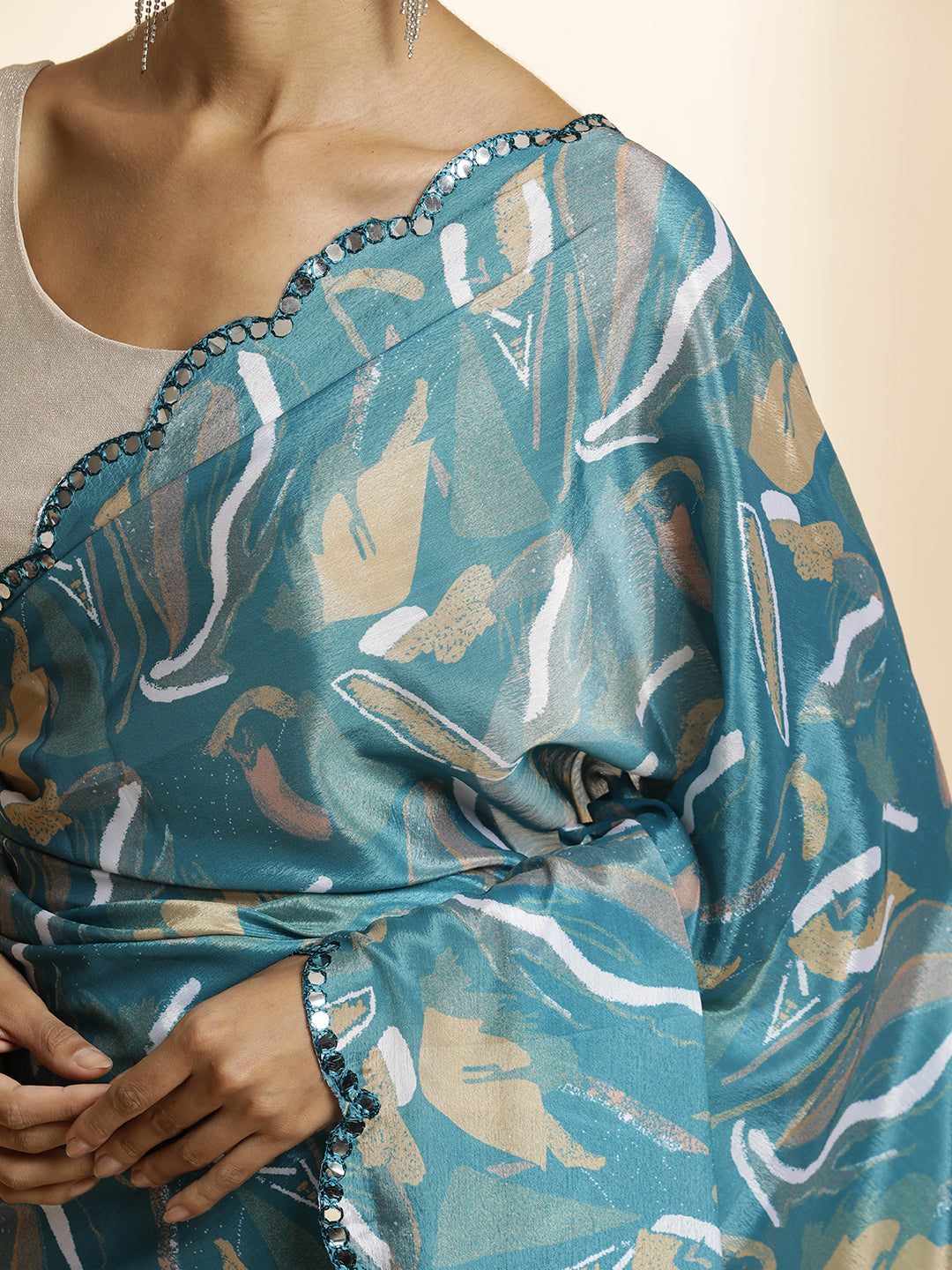 Tie-Dye Mirror Work Satin Saree