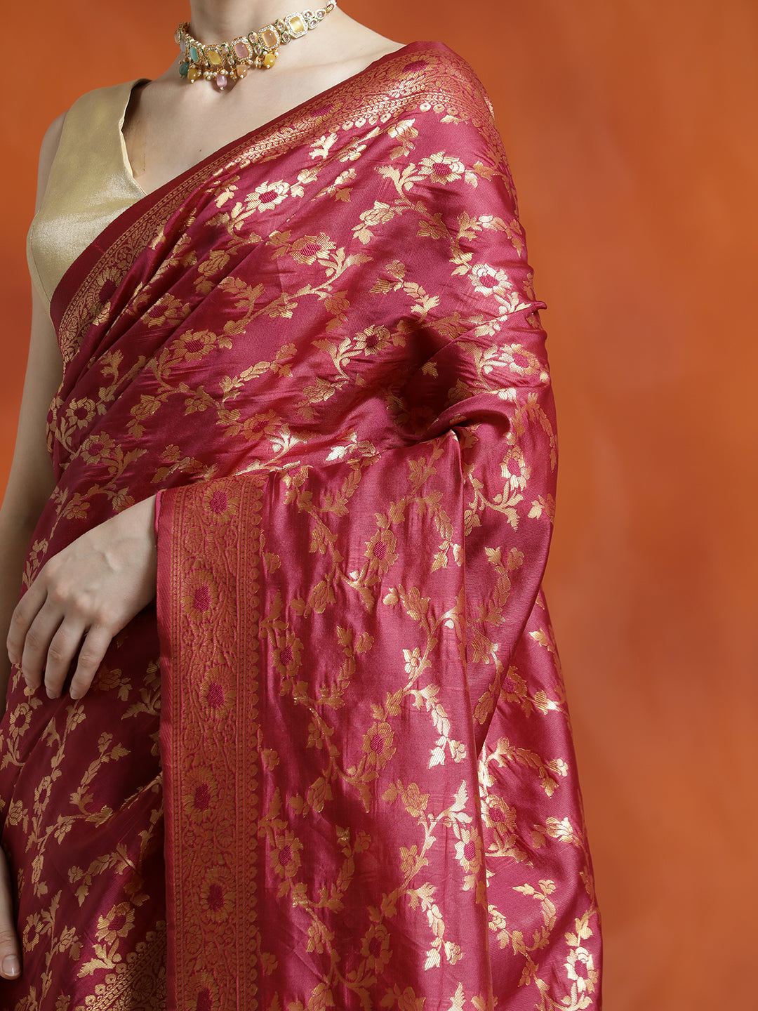 Burgundy Silk Banarasi Zari Woven Heavy Saree