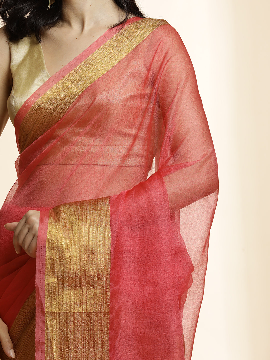 Pink Woven Khadi Organza Saree