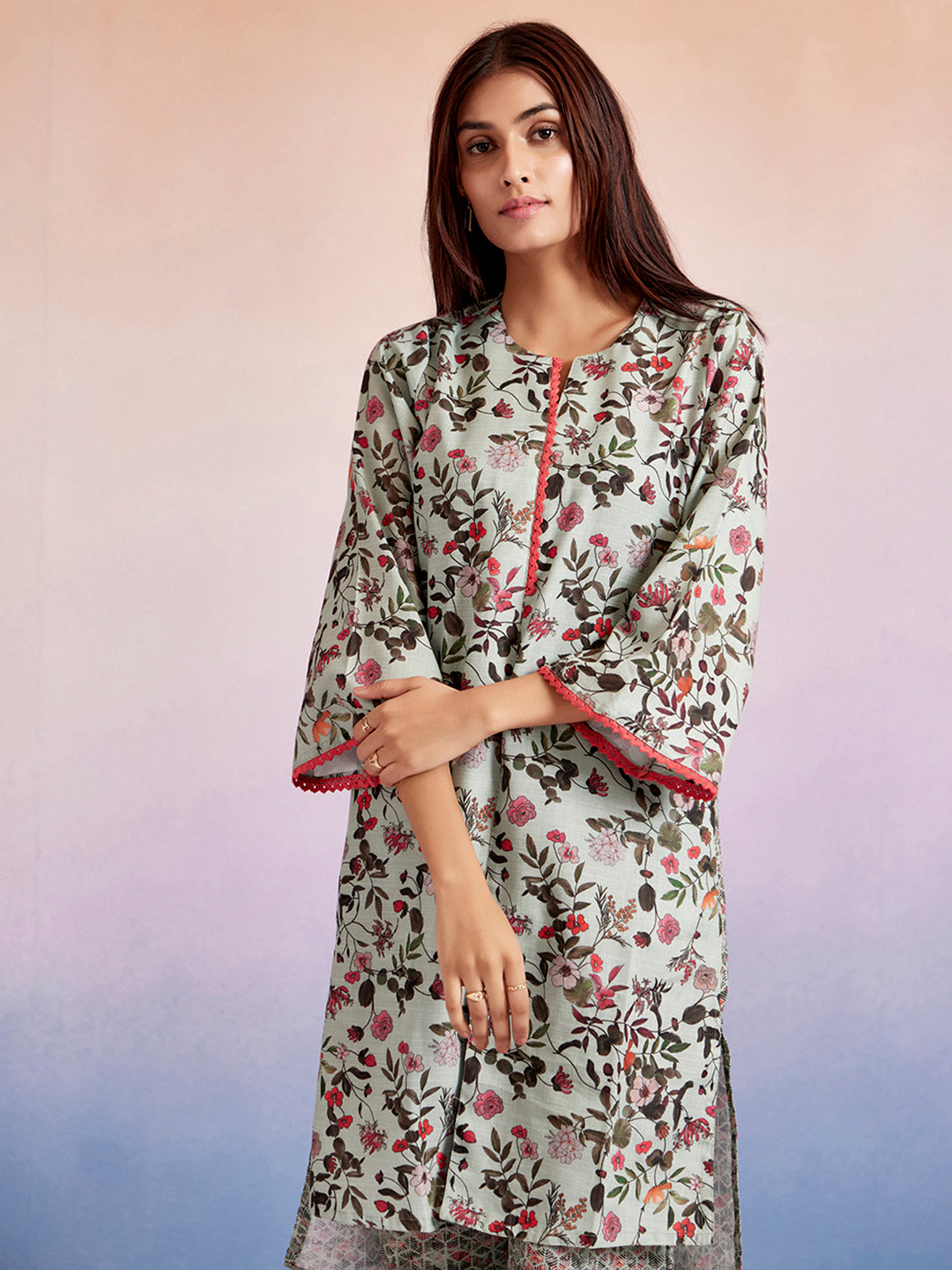 Floral Printed Straight Kurta With Palazzo Set