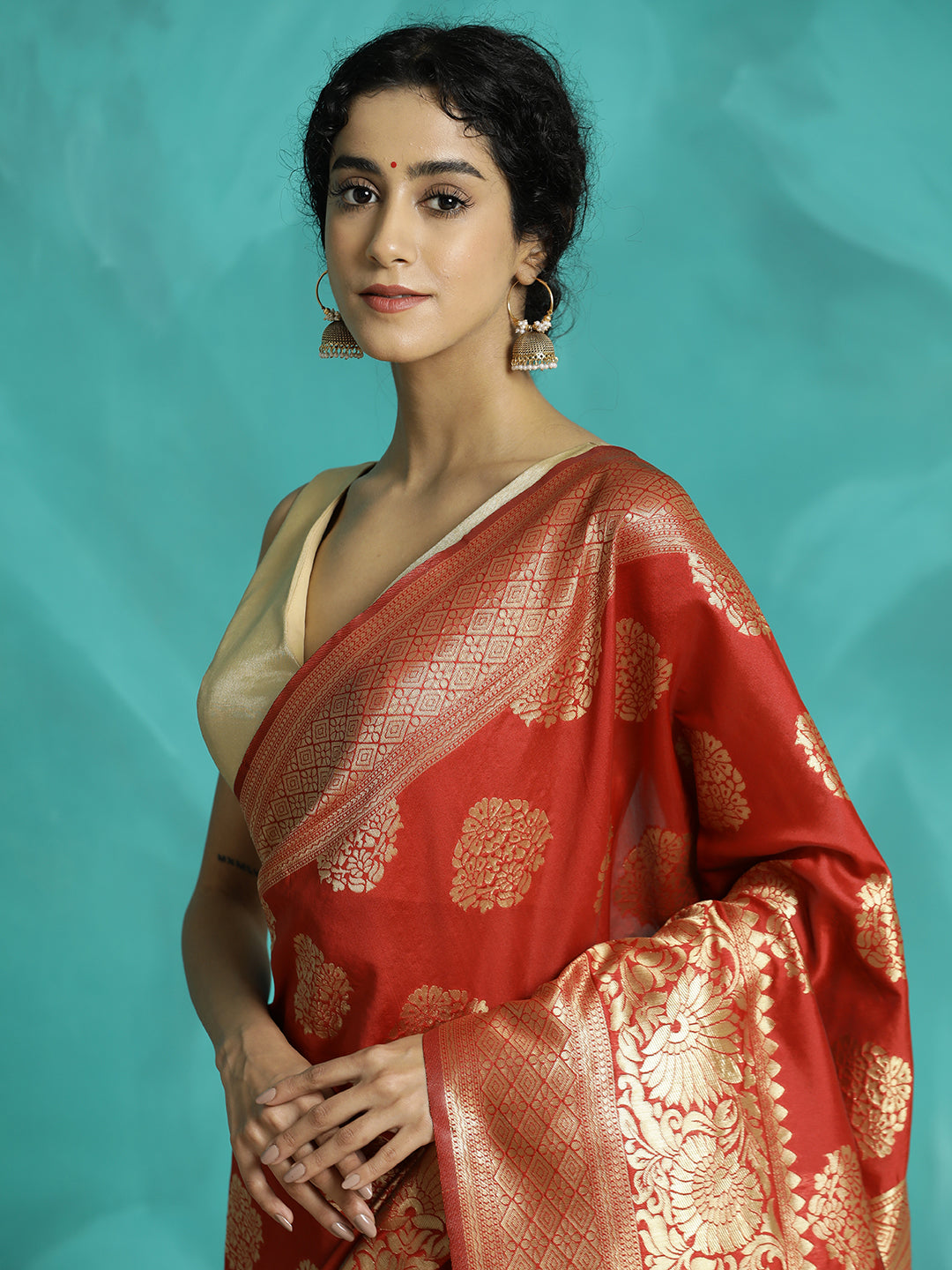 Red Zari Woven Red Banarasi Saree