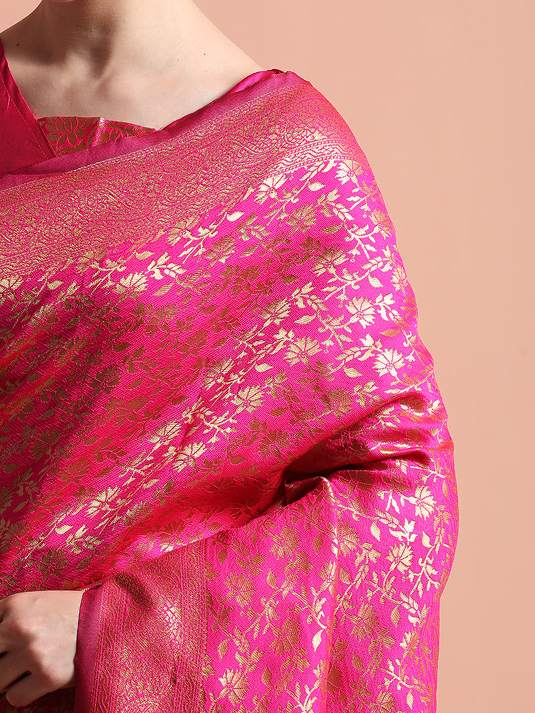 Pink Heavy Banarasi Zari Woven Silk Blend Saree