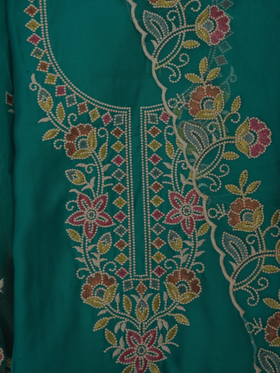 Teal Zari Pure Cotton Dress Material with Dupatta