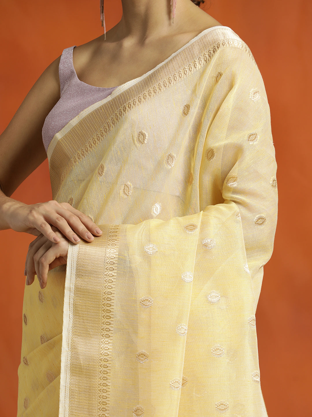 Yellow Zari Woven Design Banarasi Organza Saree