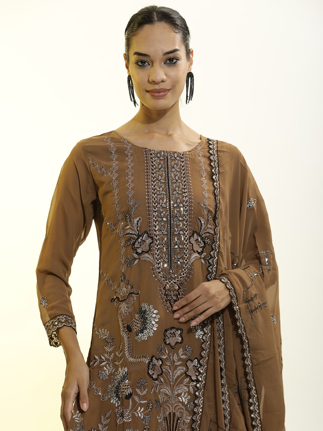 Festive Embroidered Georgette Kurta Set With Dupatta