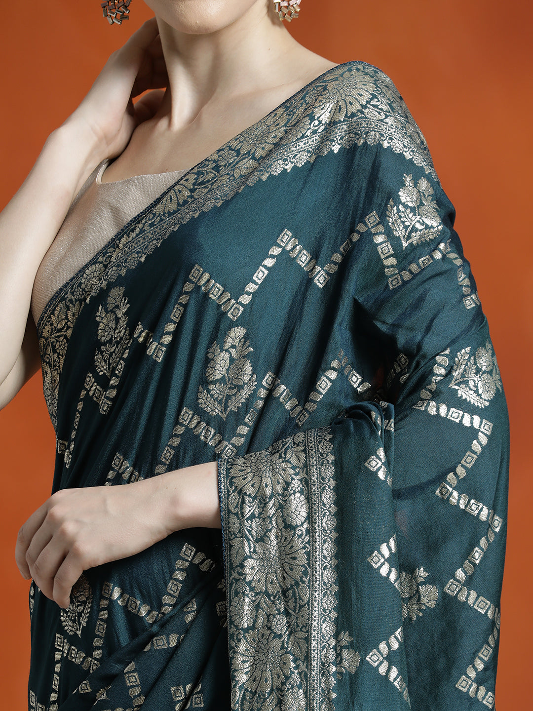 Heavy Banarasi Zari Woven Silk Blend Teal Saree