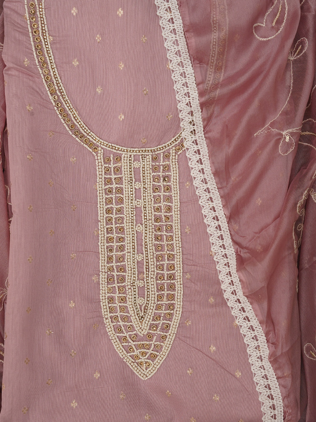 Light Purple Cotton Woven Design Embellished Dress Material with Dupatta