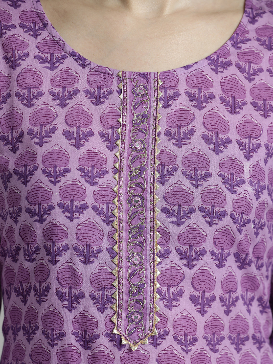 Ethnic Printed Pure Cotton Purple Suit Set