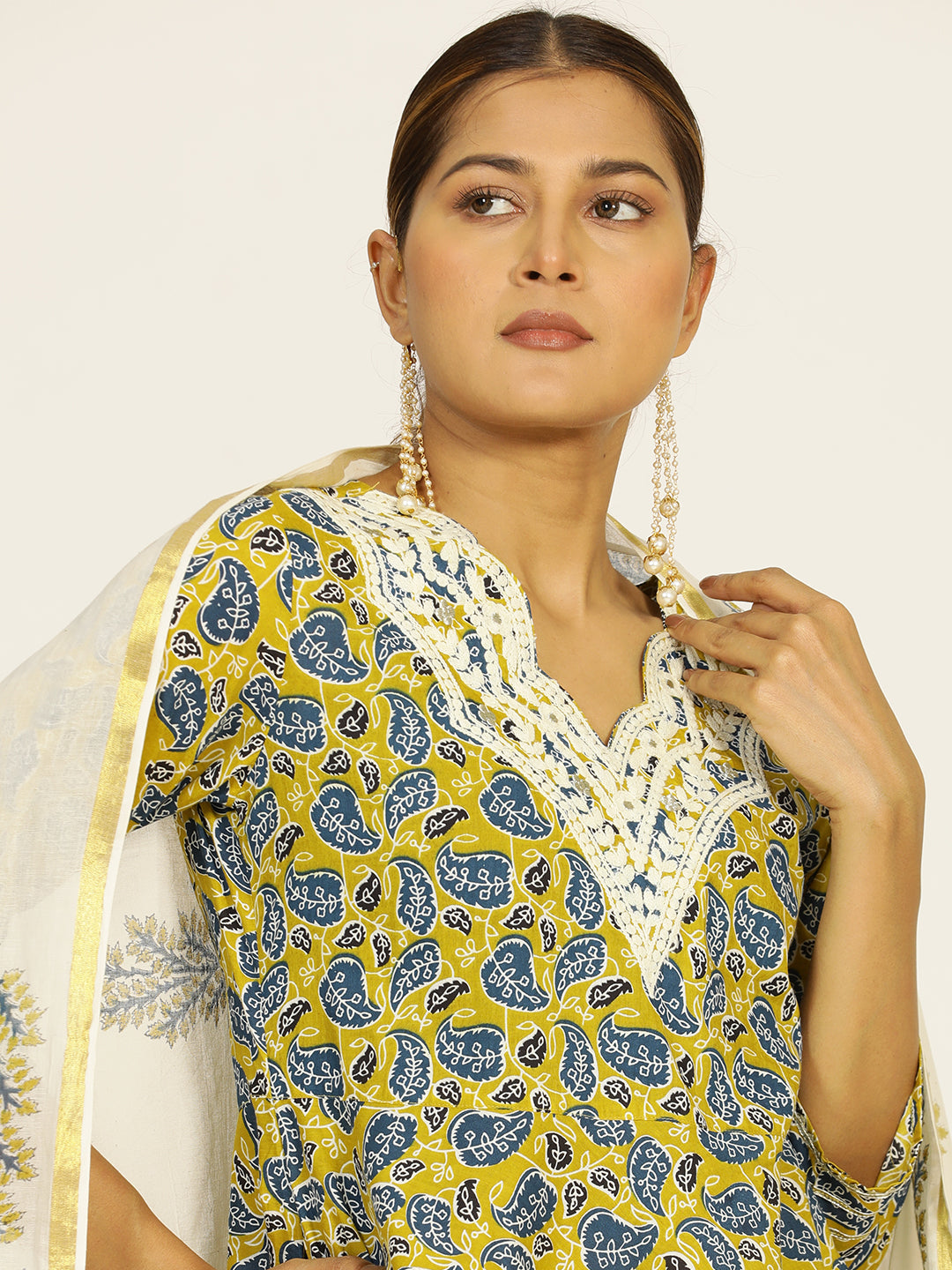 Mustard Handblock Pure Cotton Ethnic Printed Suit Set