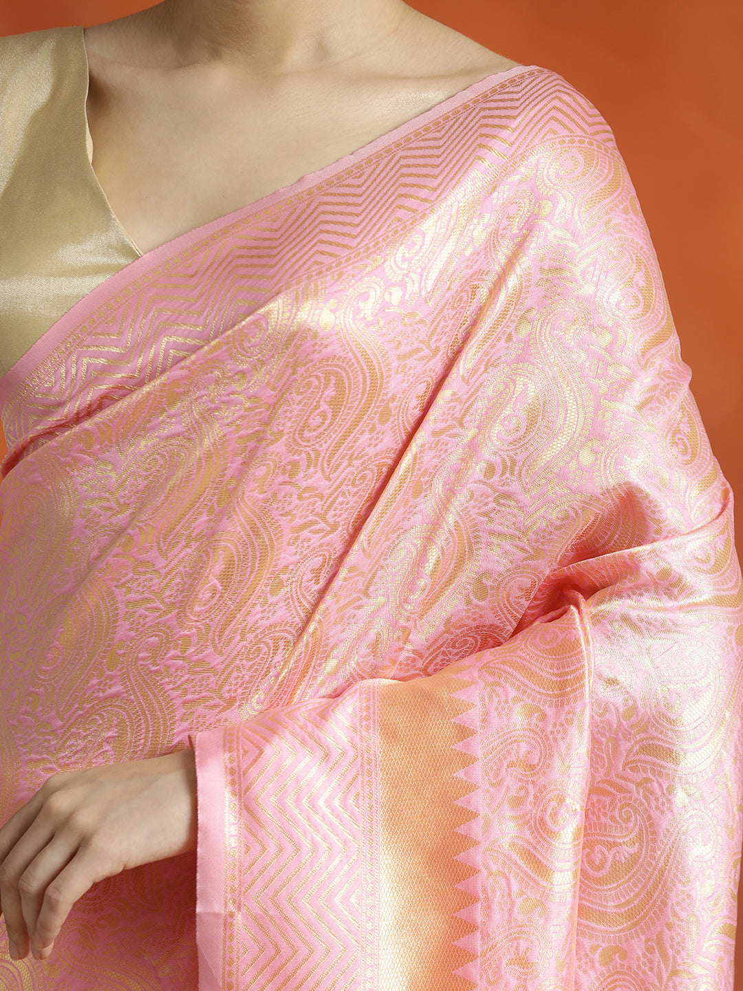 Baby Pink Heavy Banarasi Zari Woven Silk Blend Saree