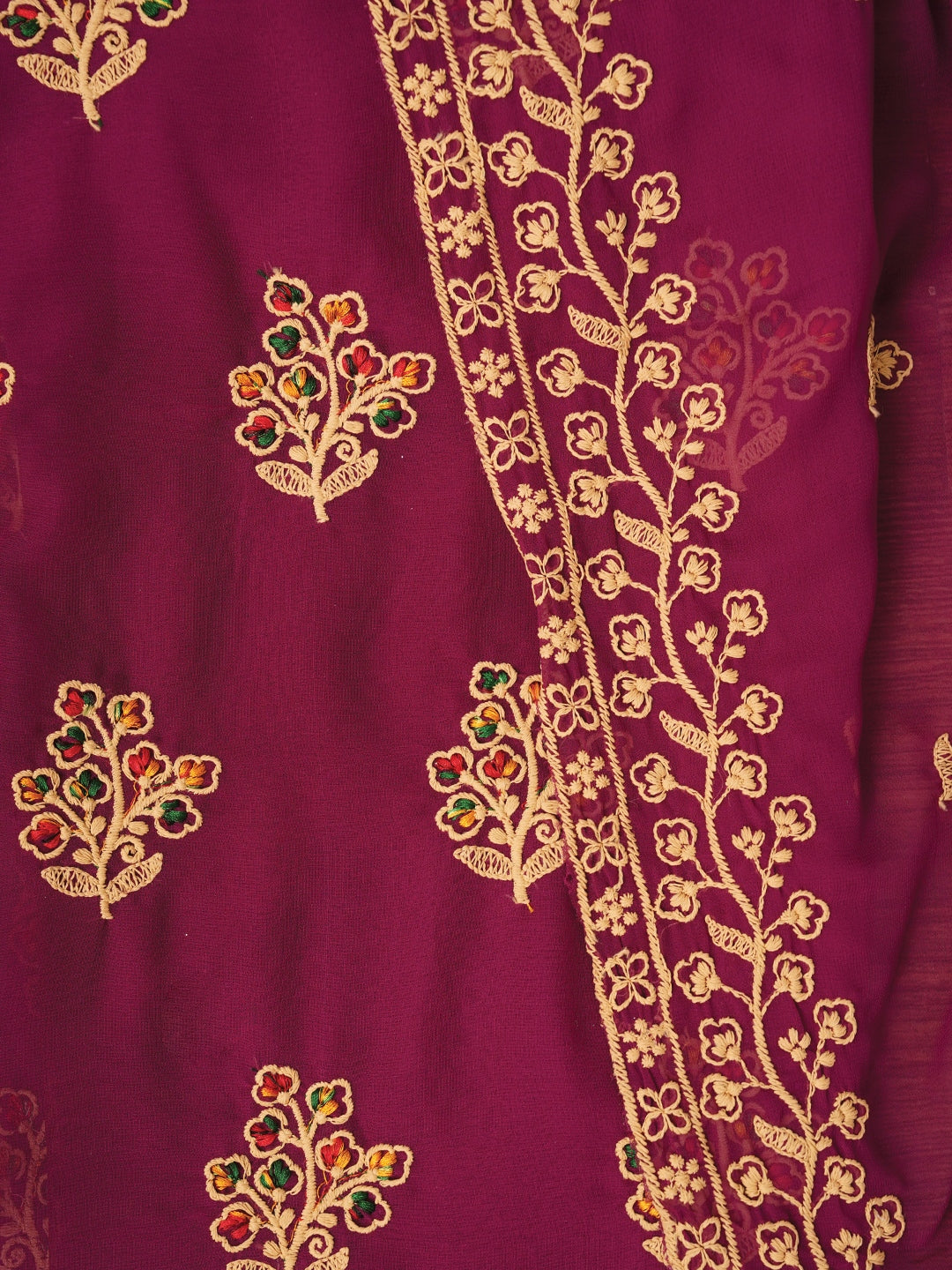 Zari Silk Georgette Purple Dress Material with Dupatta