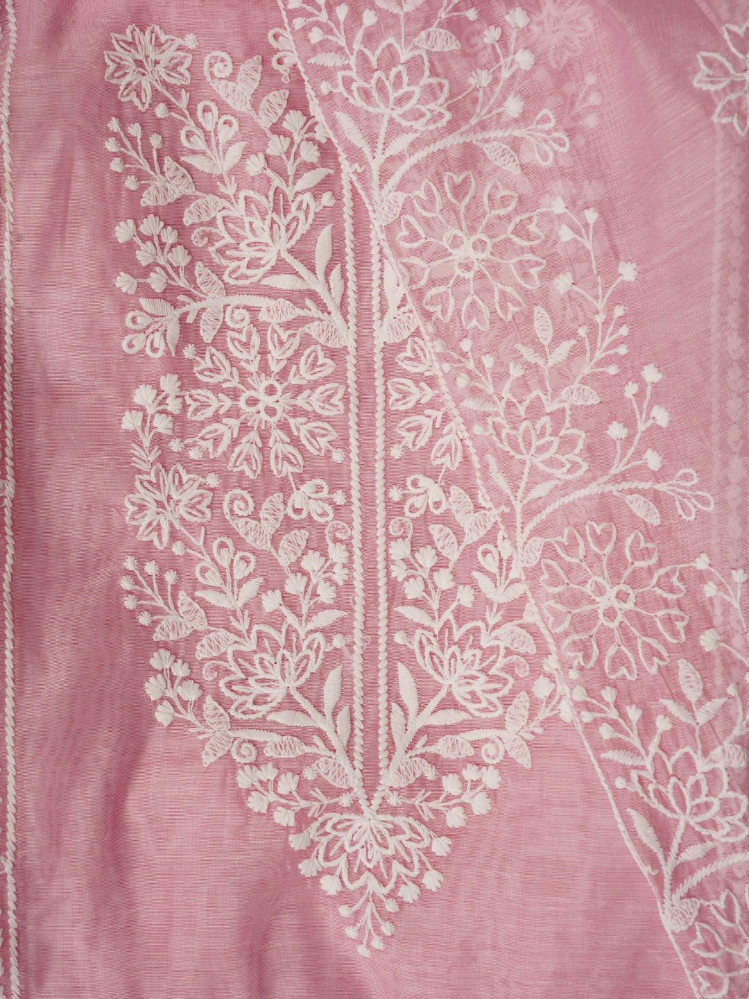 Zari Embroidered Organza Pink Dress Material with Dupatta