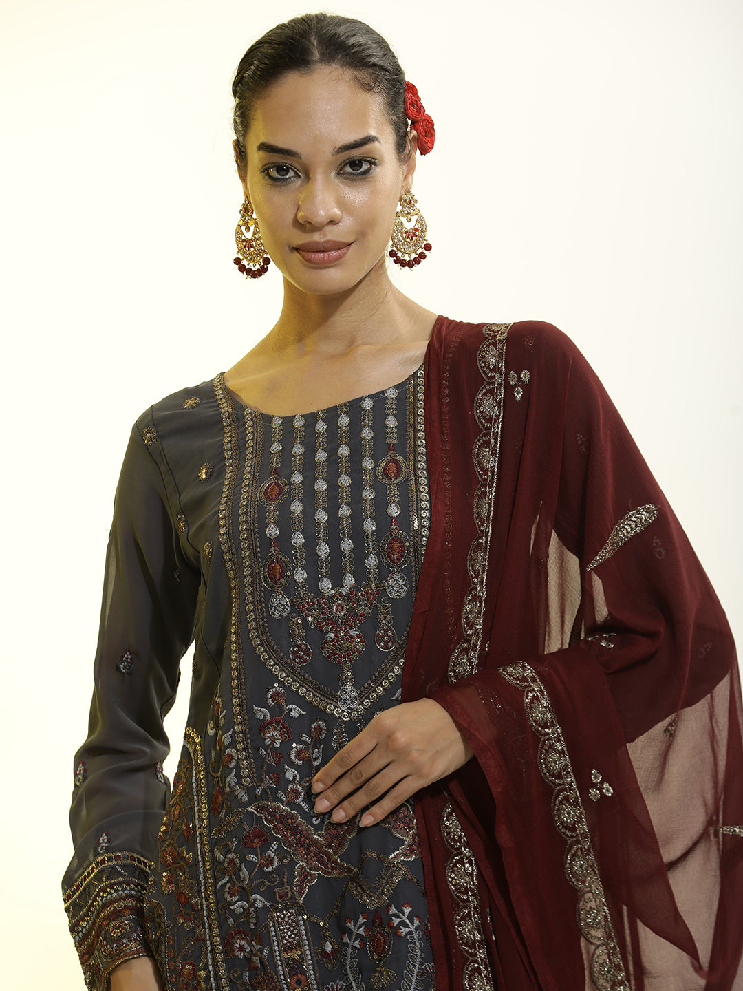 Festive Embroidered Georgette Kurta Set With Dupatta