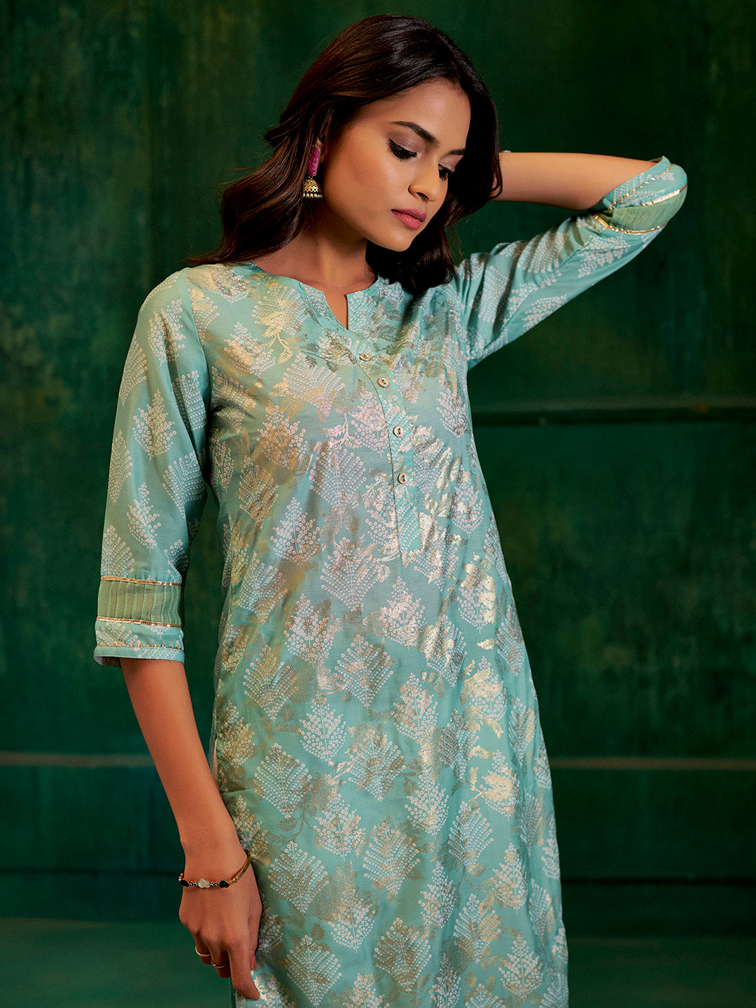 Green Bandhej Printed Modal Muslin Kurta