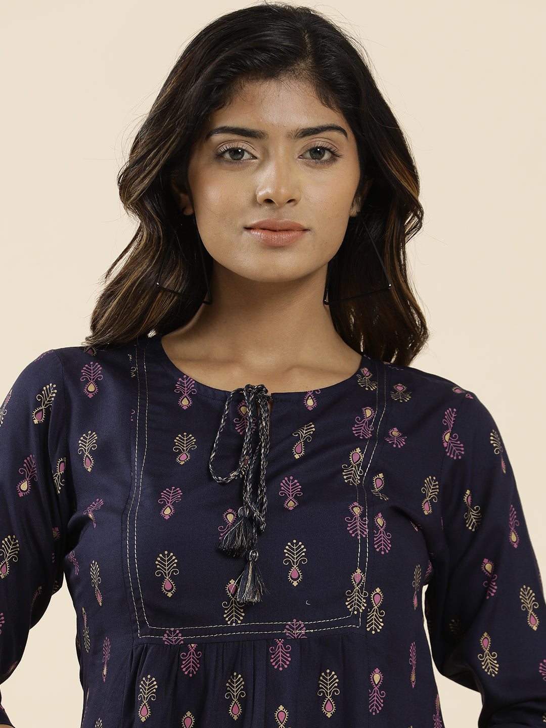 Purple Ethnic Motif Printed Peplum Top