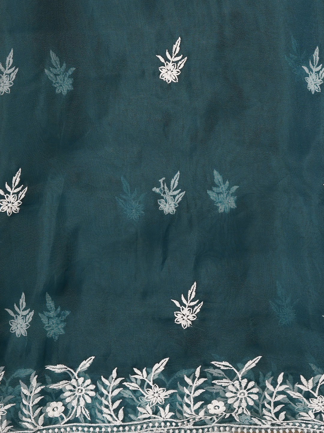 Teal Thread Embroidered Organza Festive Dress Material with Dupatta