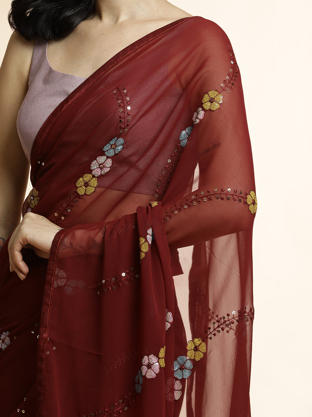 Party Wear Sequin Embellished Saree