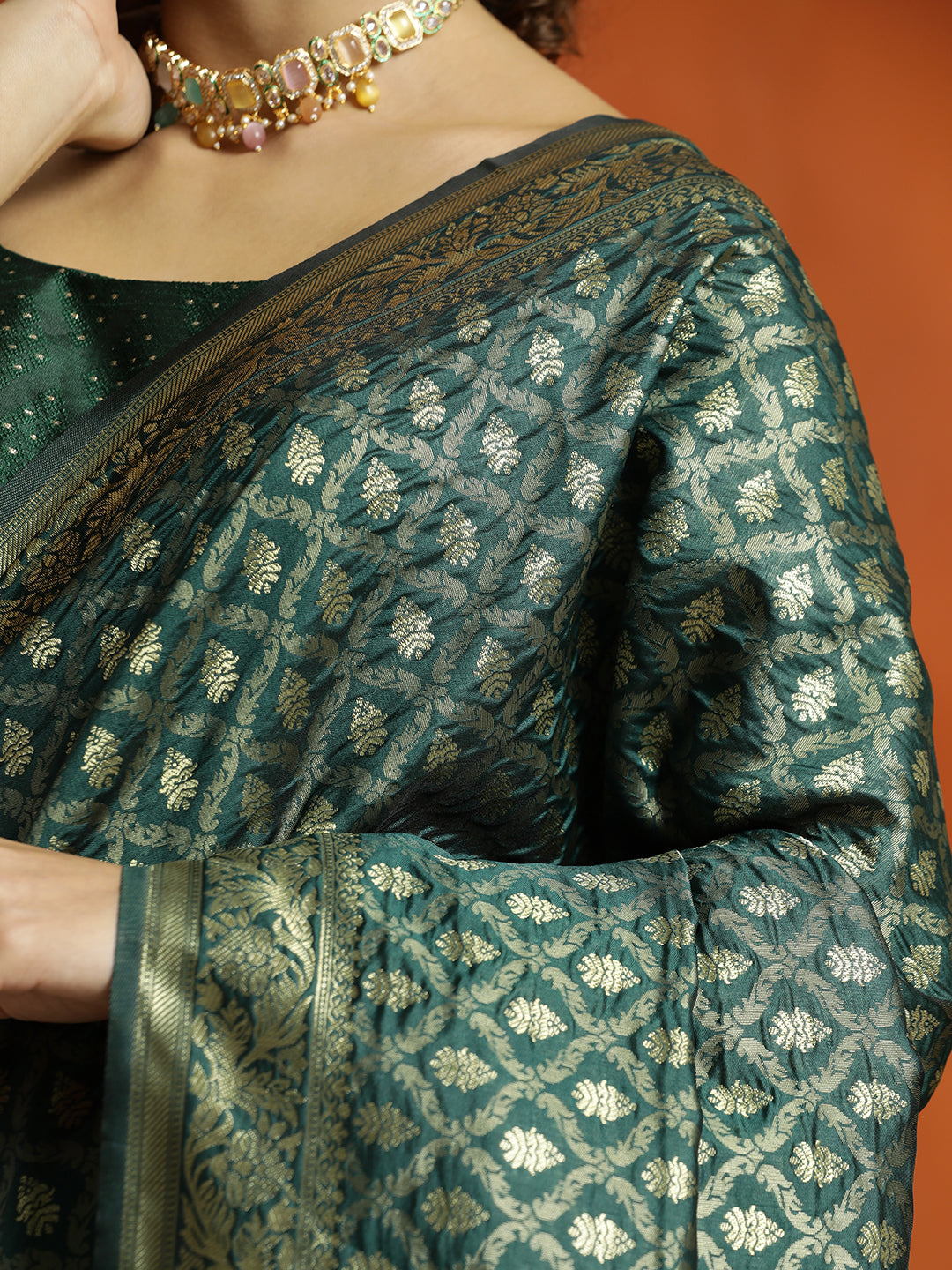 Mehandi Silk Banarasi Zari Woven Saree