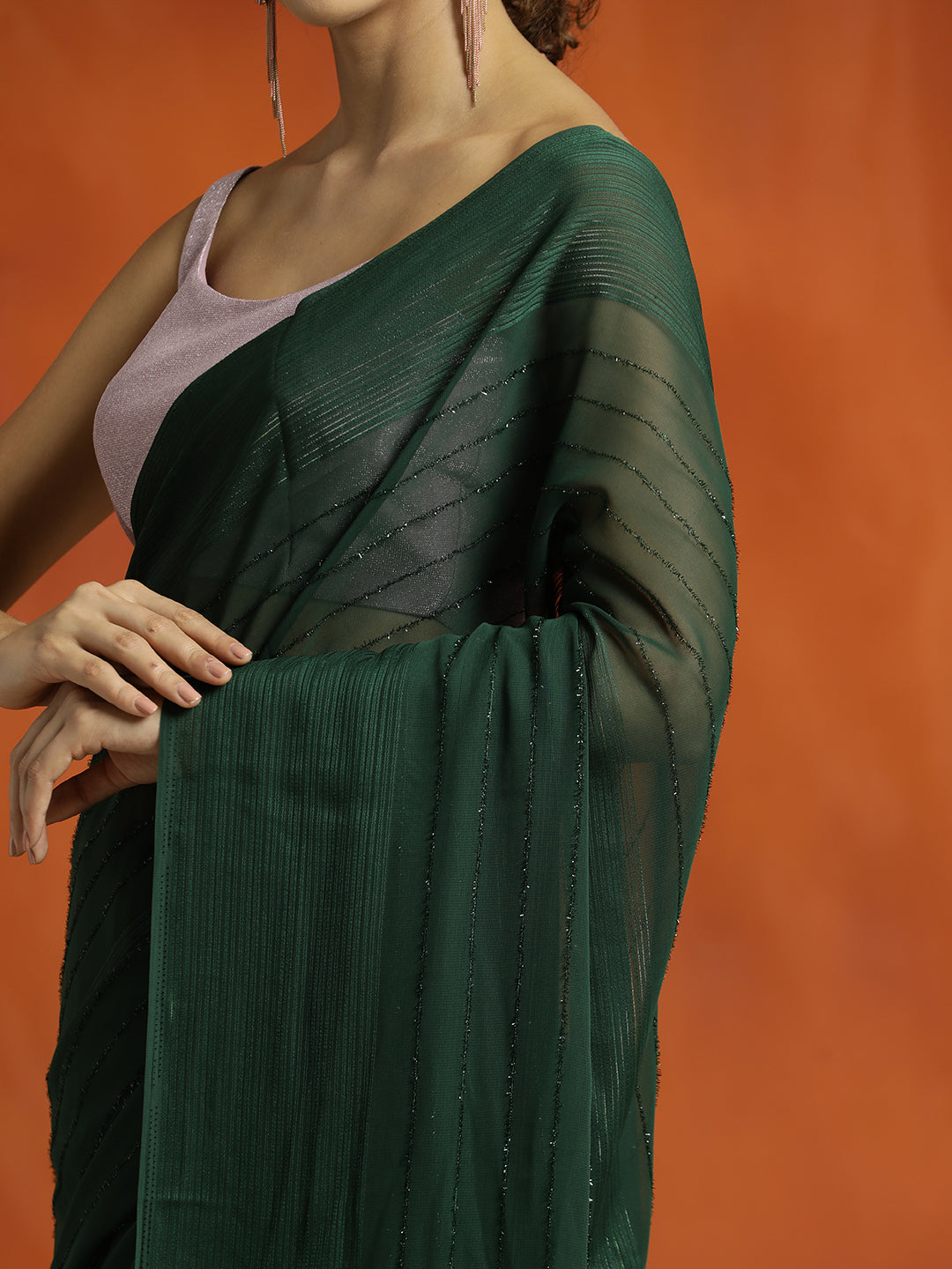 Green Sequin Embellished Party Wear Saree