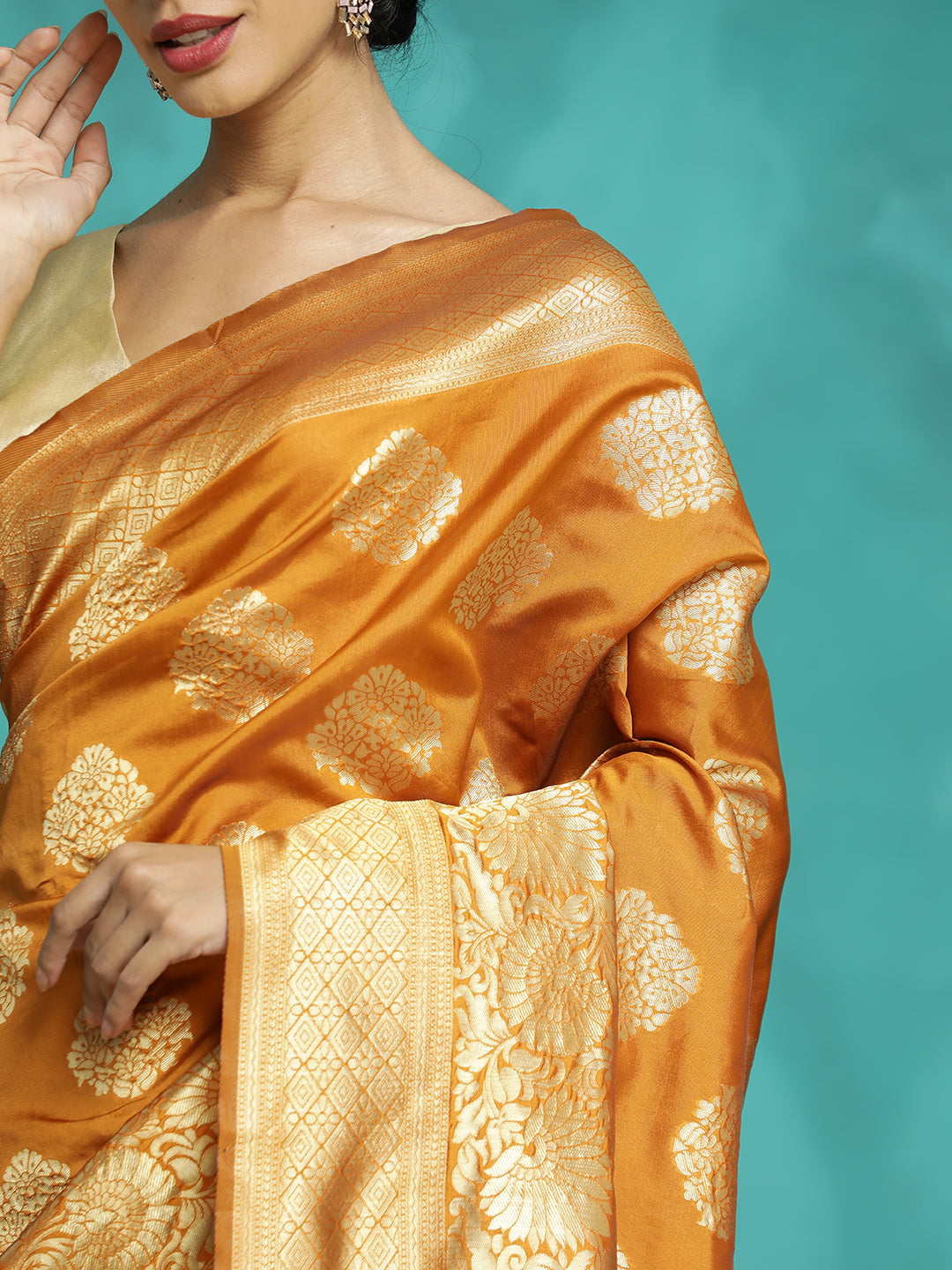 Mustard Zari Woven Design Banarasi Saree