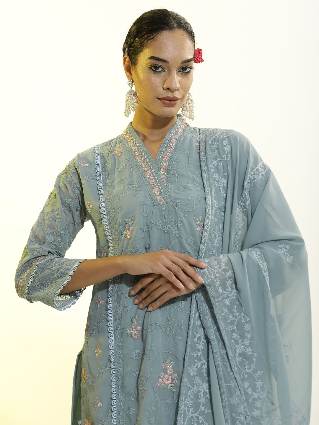 Festive Embroidered Georgette Kurta Set With Dupatta