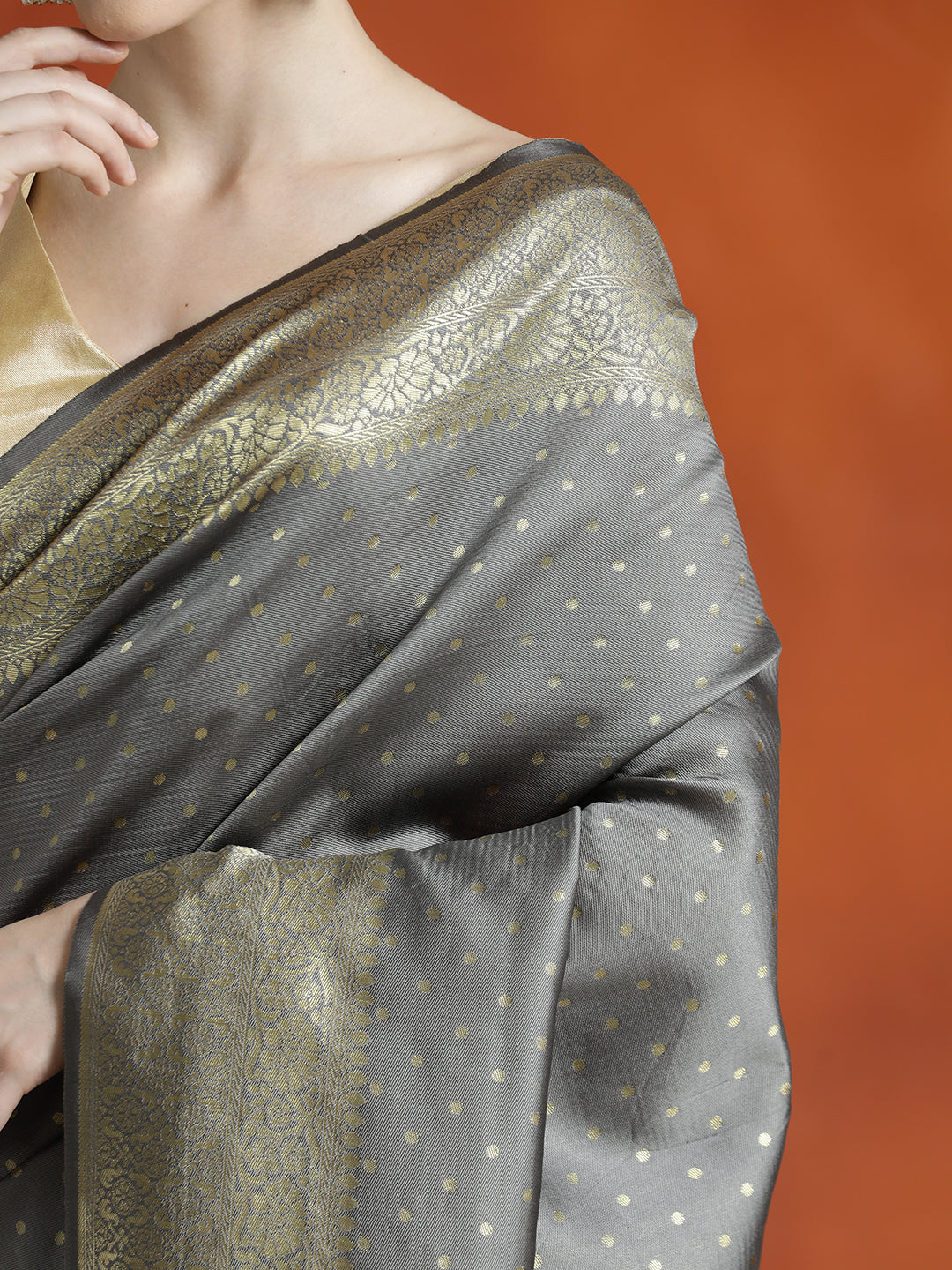 Grey Silk Banarasi Zari Woven Party Wear Saree