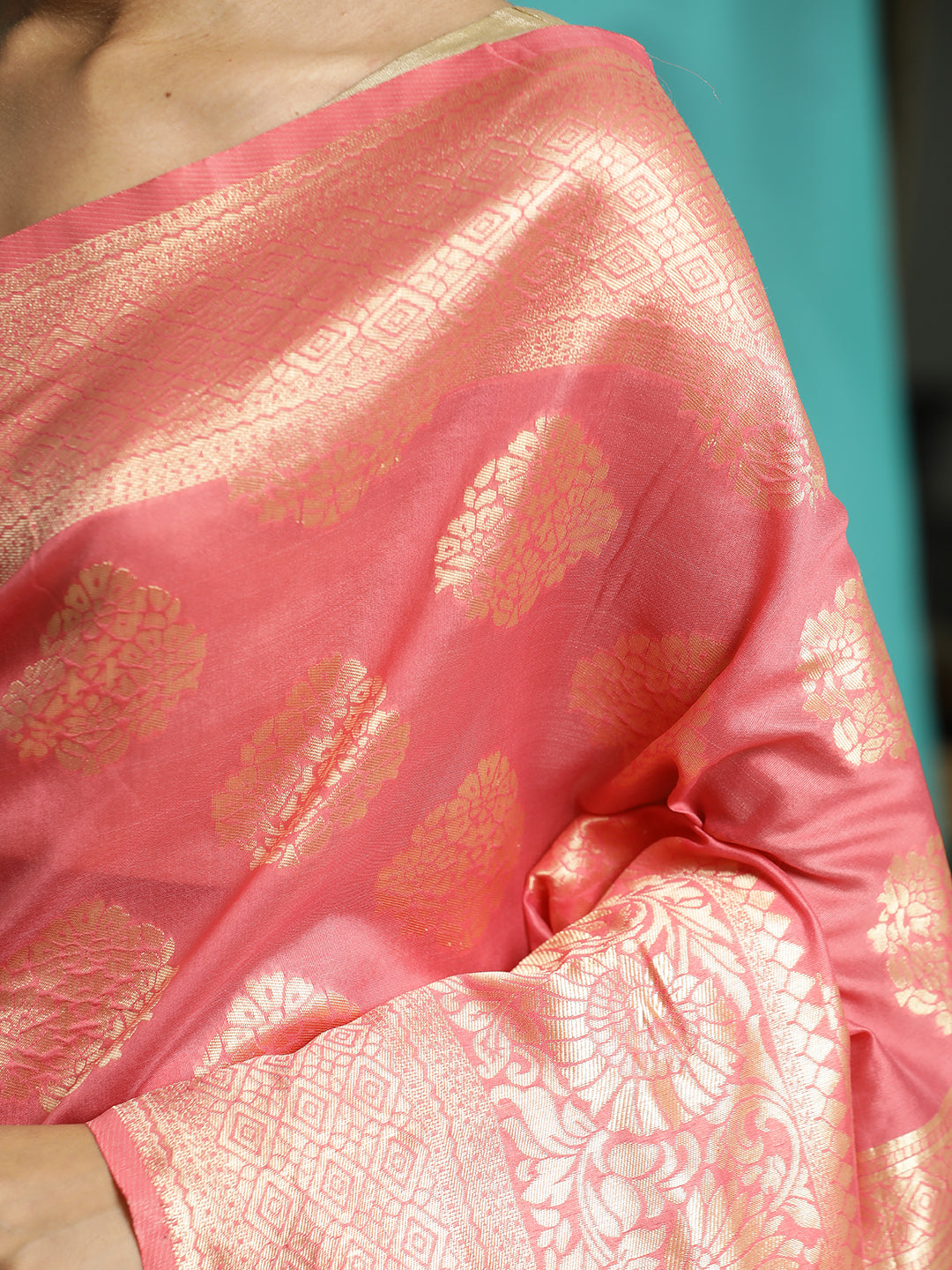 Peach Zari Woven Design Banarasi Saree