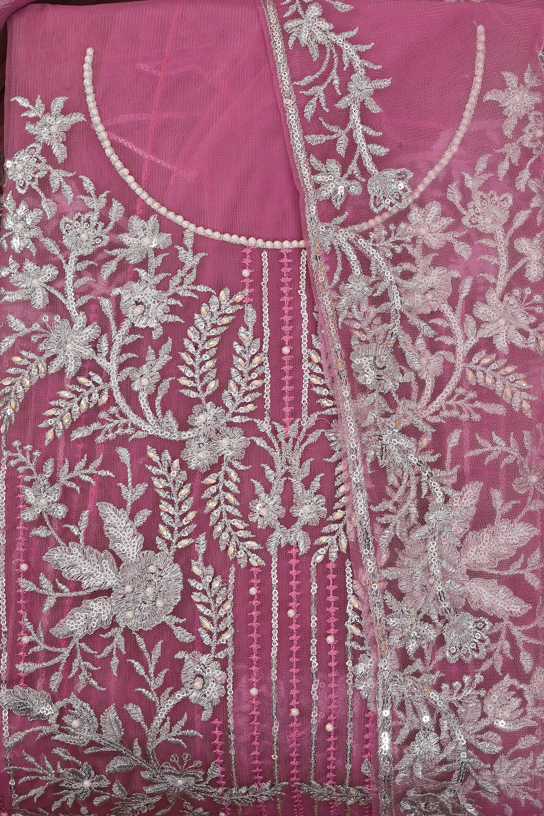 Light Pink Heavy Embroidered Net Dress Material with Dupatta