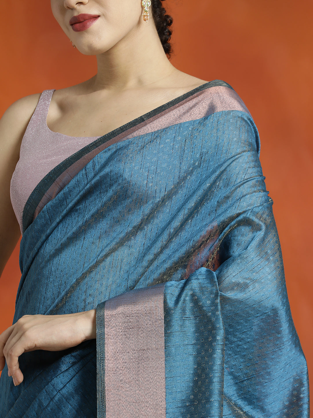 Teal Zari Woven Banarasi Organza Red Saree