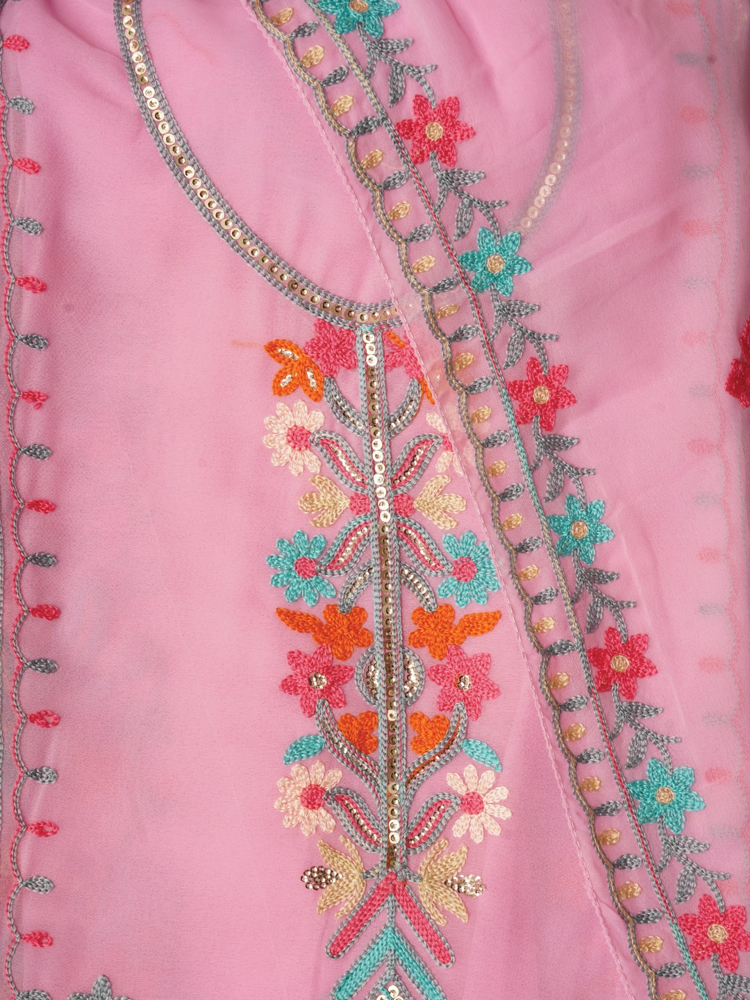 Pink Sequin Embroidered Silk Georgette Dress Material with Dupatta