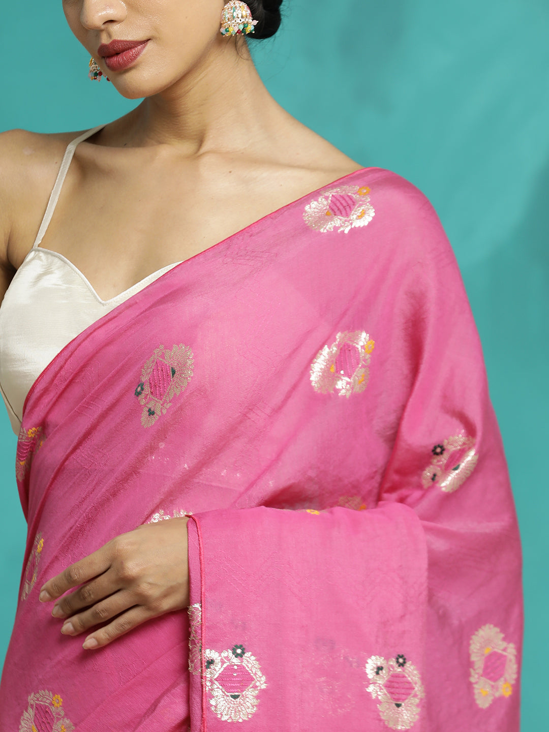 Pink Silk Blend Party Wear Banarasi Saree