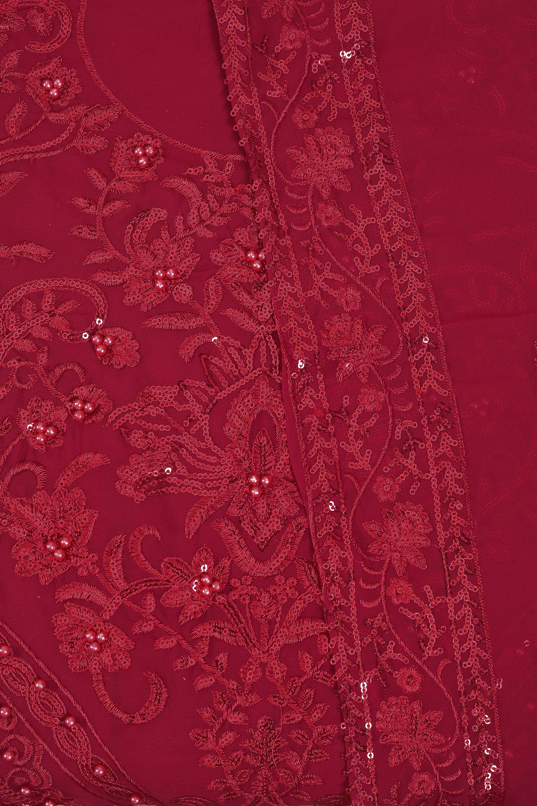 Maroon Heavy Embroidered Poly Georgette Dress Material with Dupatta