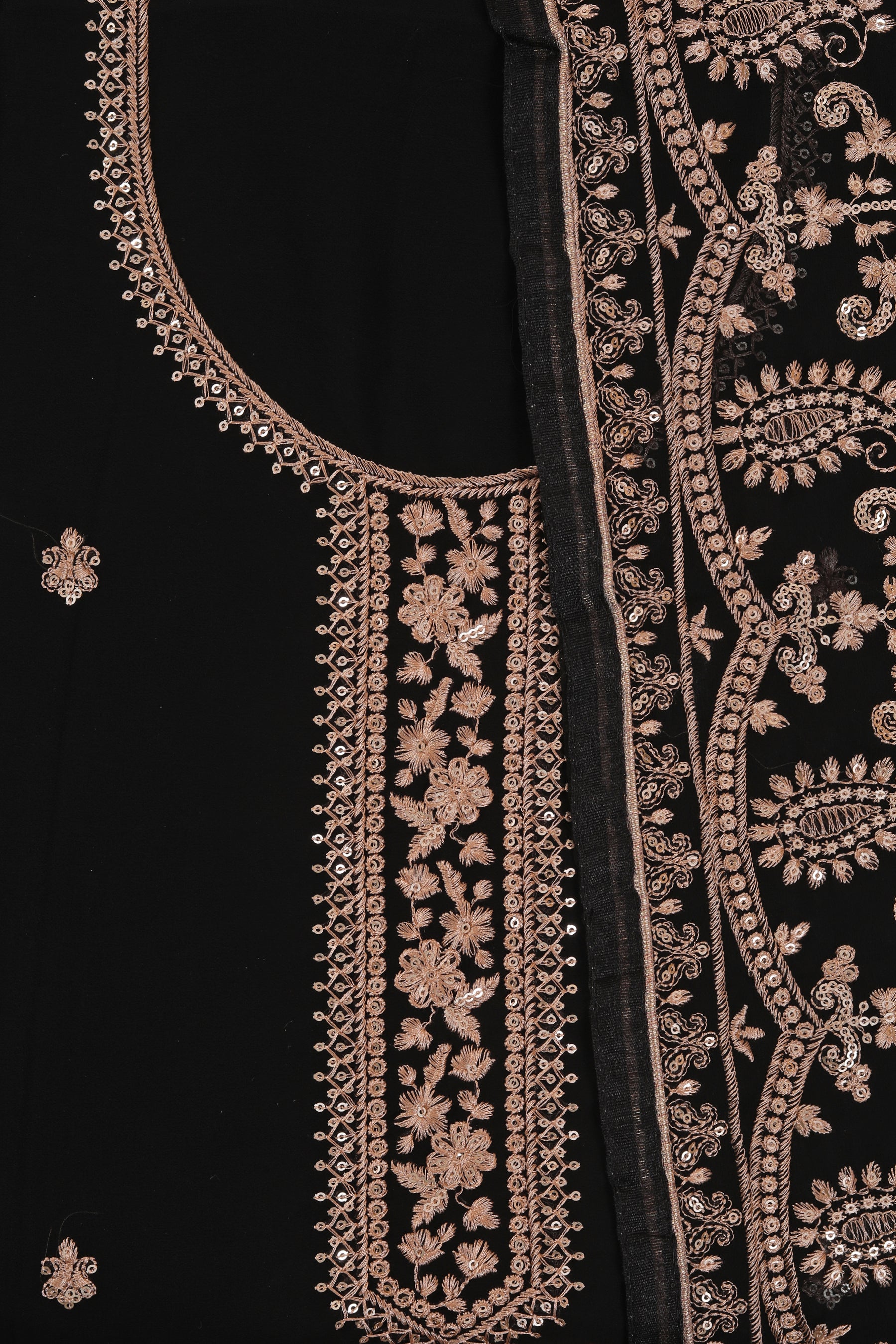 Black Heavy Embroidered Organza Dress Material With Dupatta