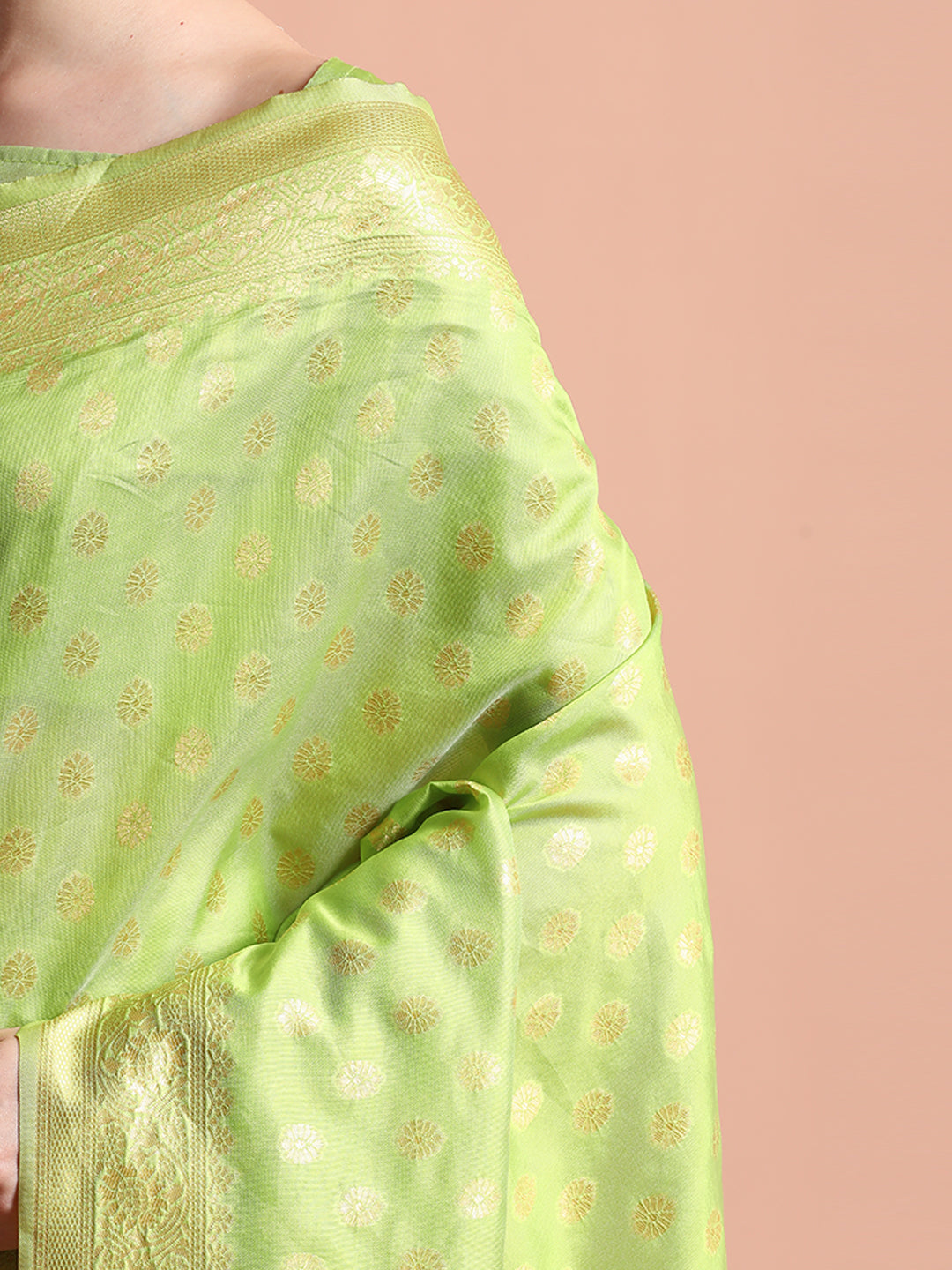 Pista Green Heavy Banarasi Zari Woven Silk Blend Saree