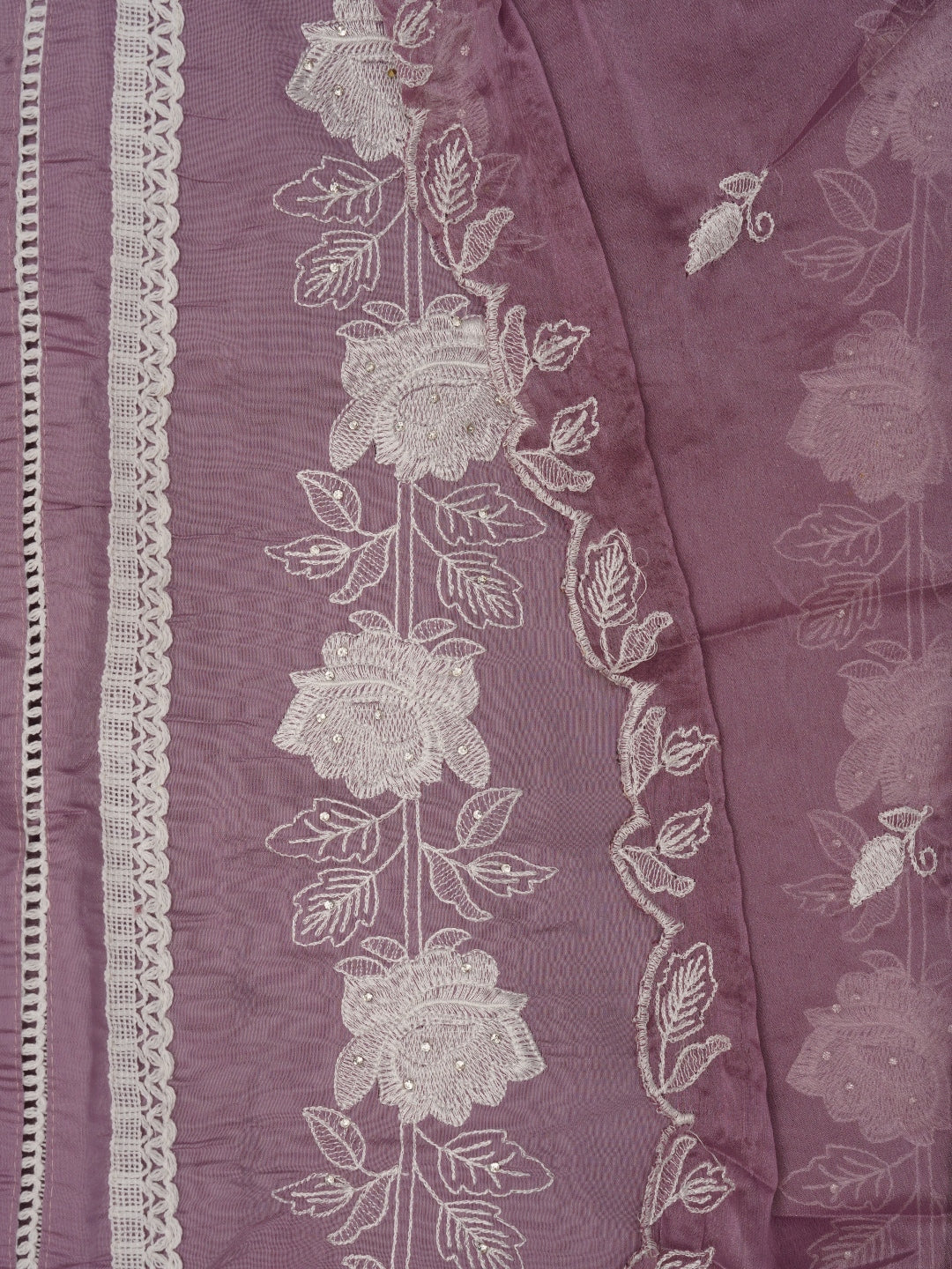 Purple Unstitched Floral Embroidery Silk Blend Dress Material with Dupatta