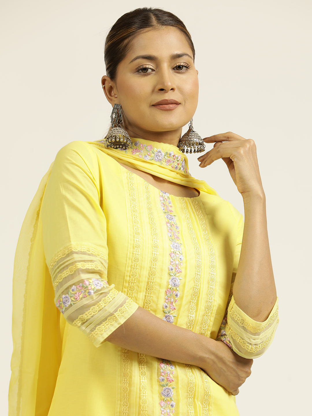 Yellow Embroidered Festive Suit Set