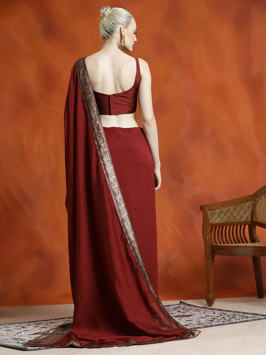 Maroon Silk Blend Zari Woven Party Wear Saree