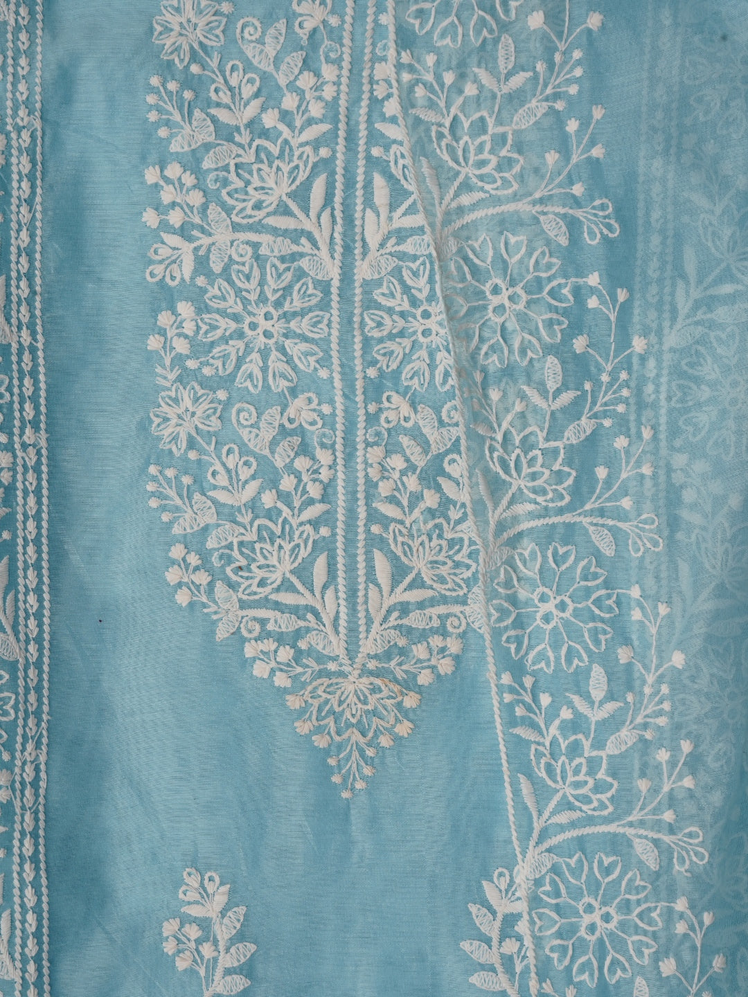 Zari Embroidered Organza Sky Blue Dress Material with Dupatta