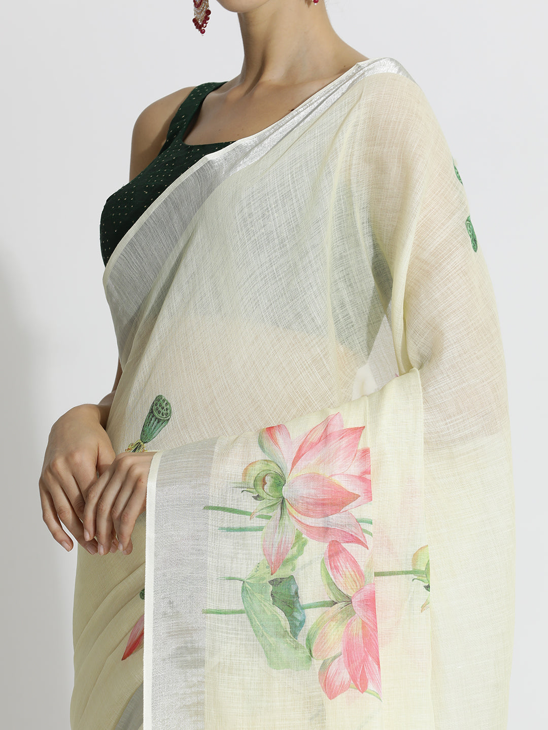 Lotus Floral Printed Daily Wear Pure Linen Saree