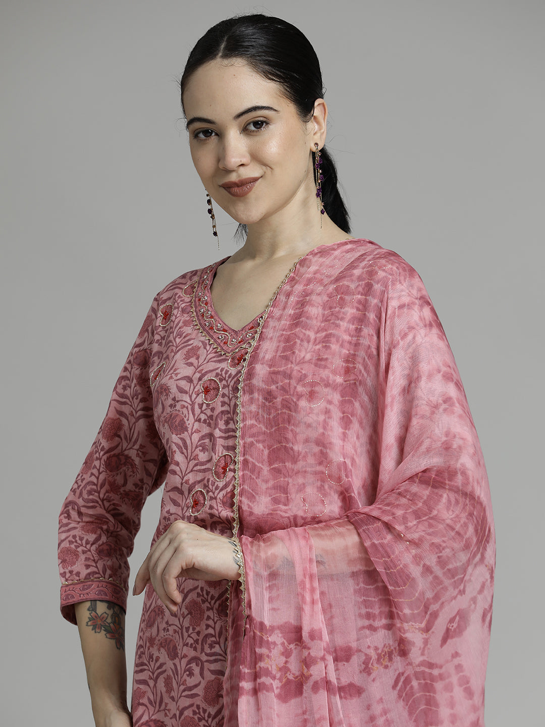 Paisley Printed Cotton Kurta Set With Dupatta