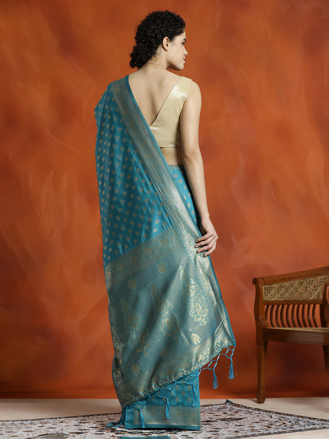 Teal Heavy Banarasi Zari Woven Silk Blend Saree