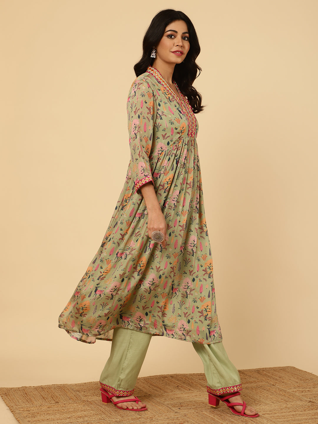 Green Mirror Embroidered Festive Kurta Set