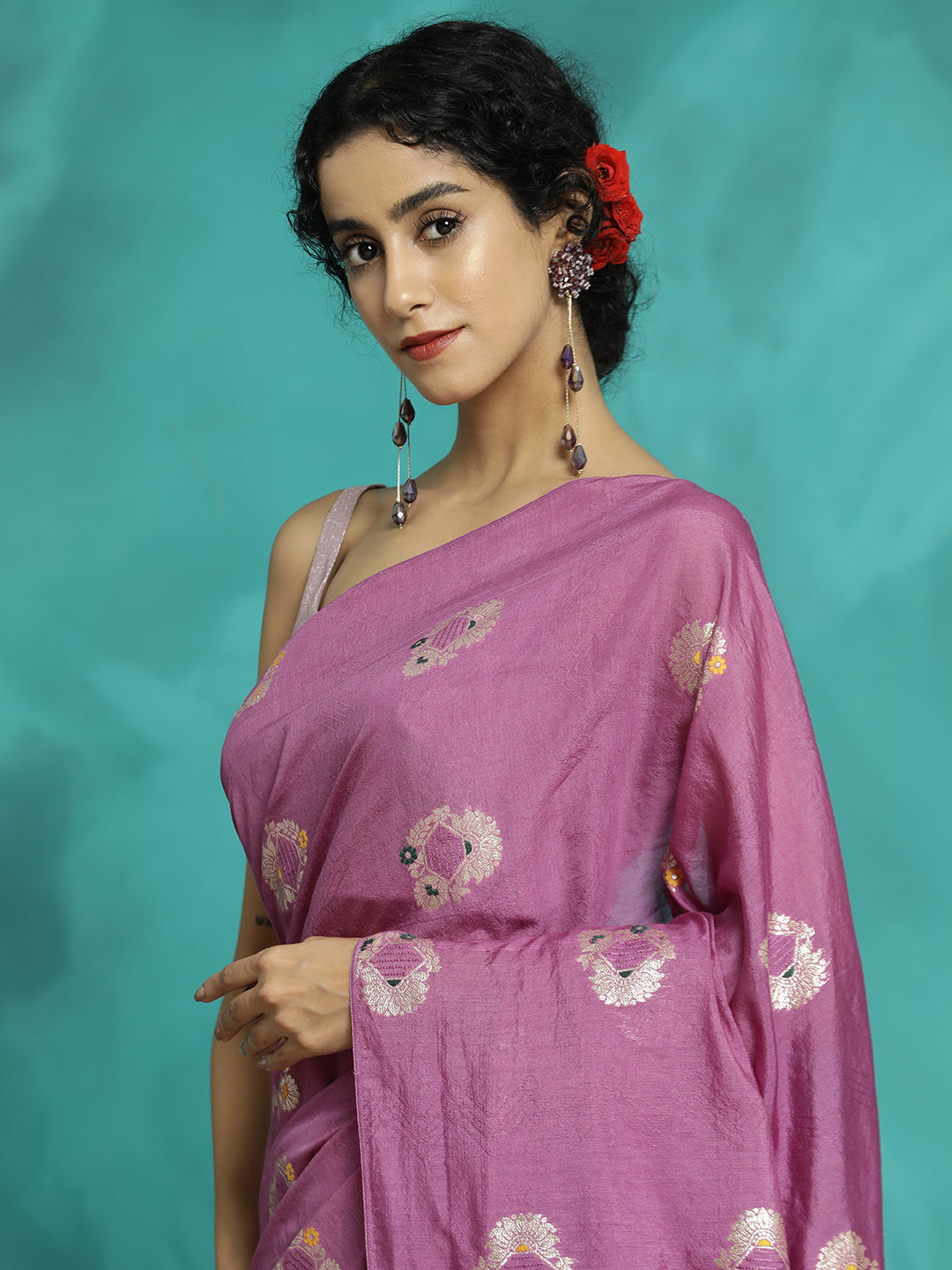 Lavender Silk Blend Party Wear Banarasi Saree