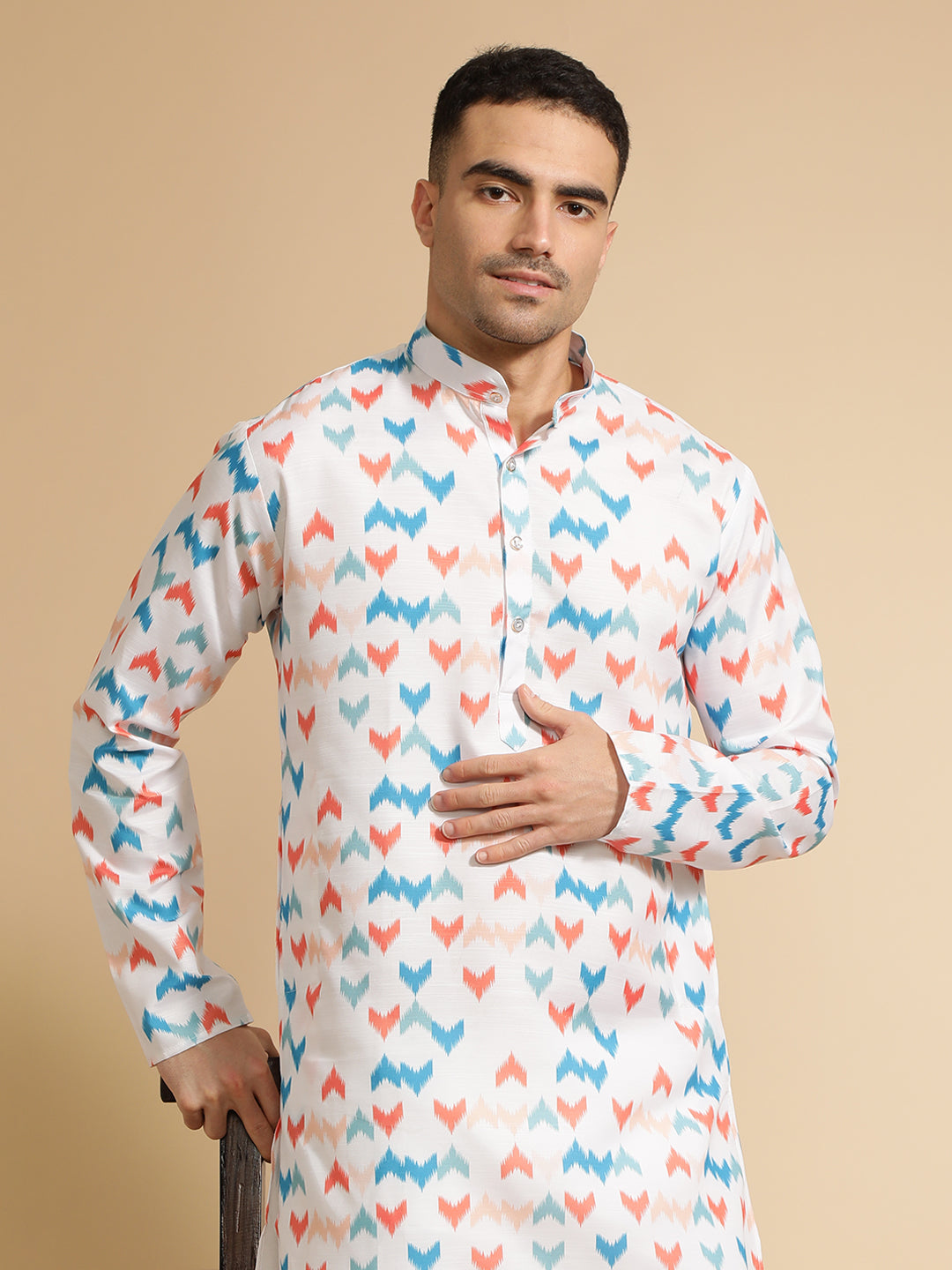 Multi Abstract Printed Cotton Kurta for Men