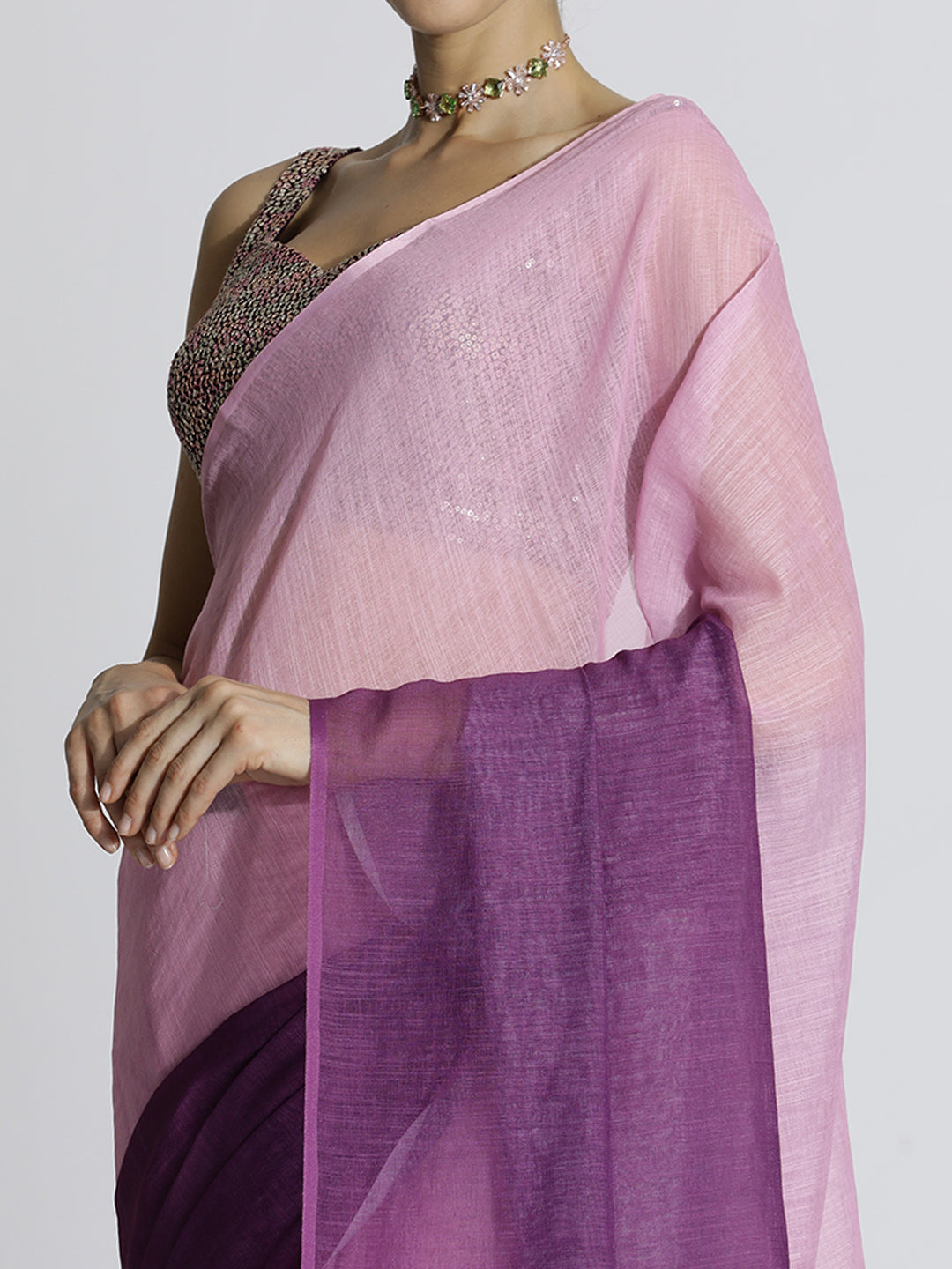 Ombre Daily Wear Pure Linen Red Wine Saree