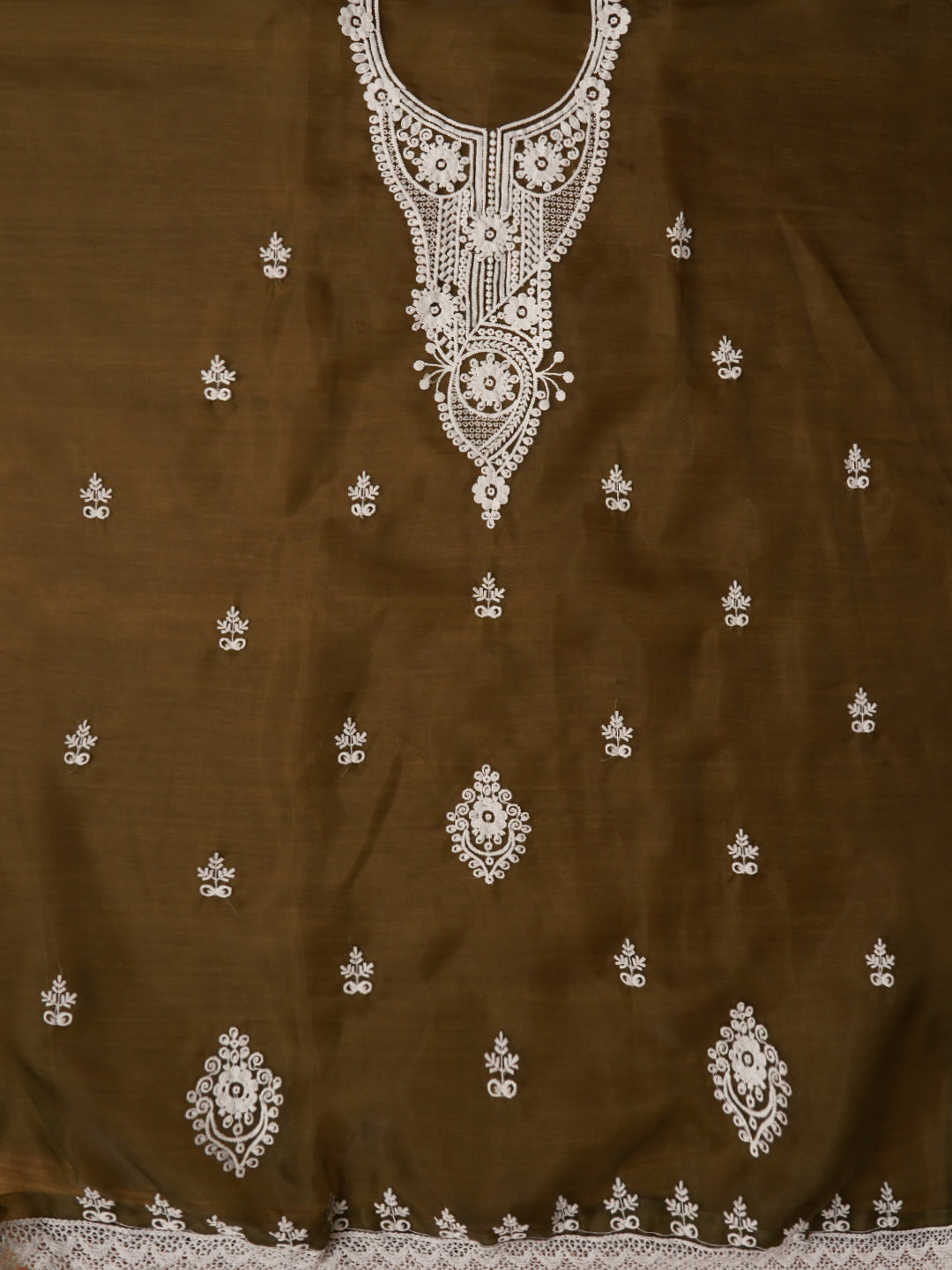 Mehandi Embroidered Organza Dress Material with Dupatta