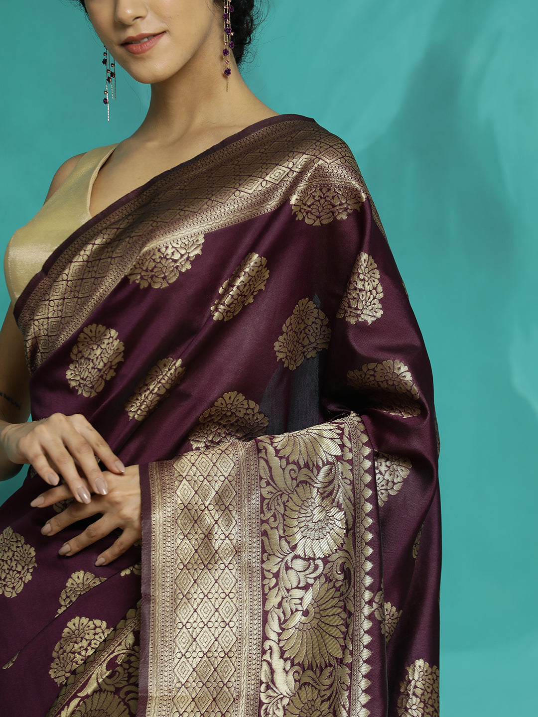 Purple Zari Woven Design Banarasi Saree