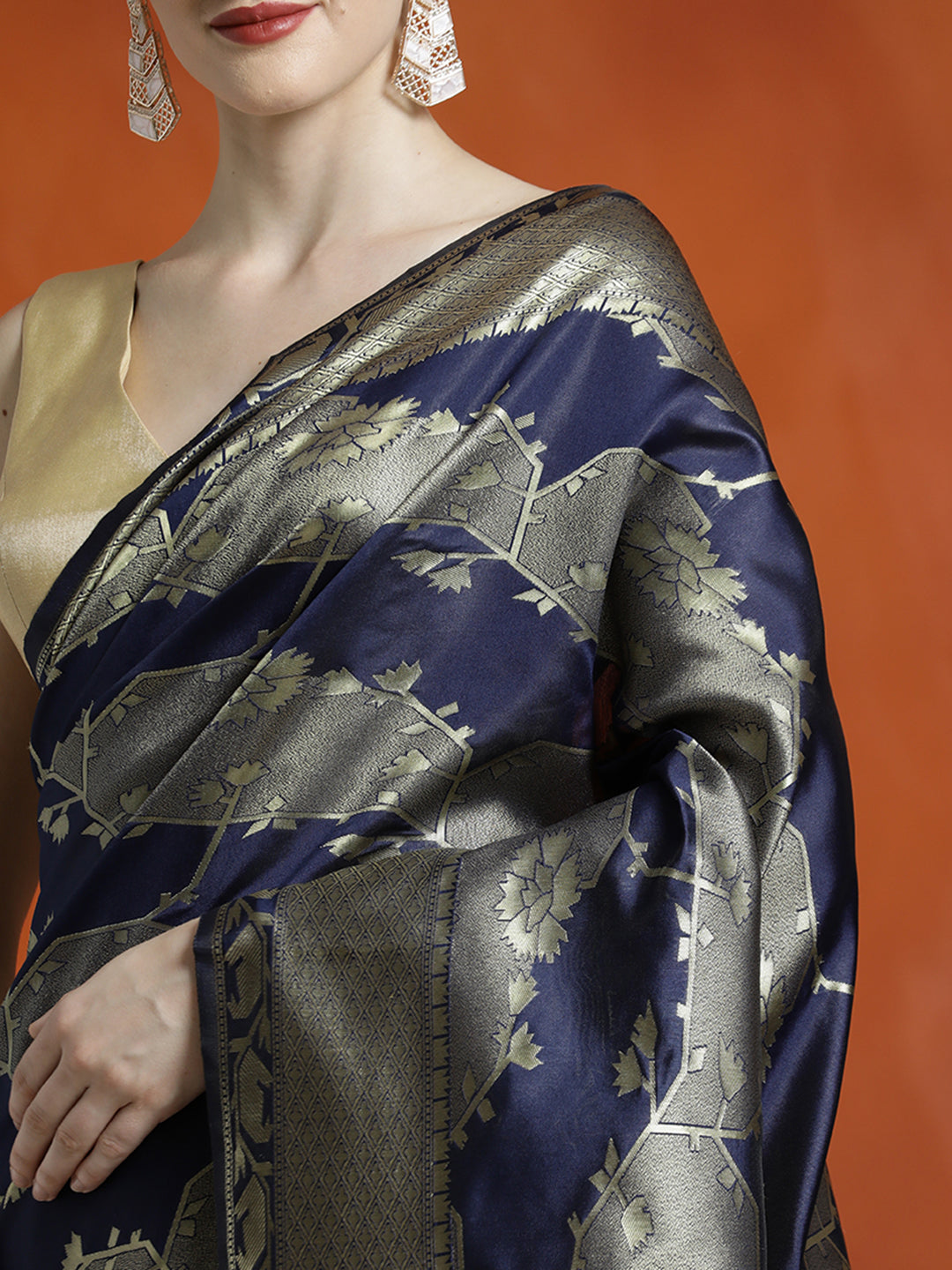 Silk Navy Blue Banarasi Zari Woven Heavy Saree