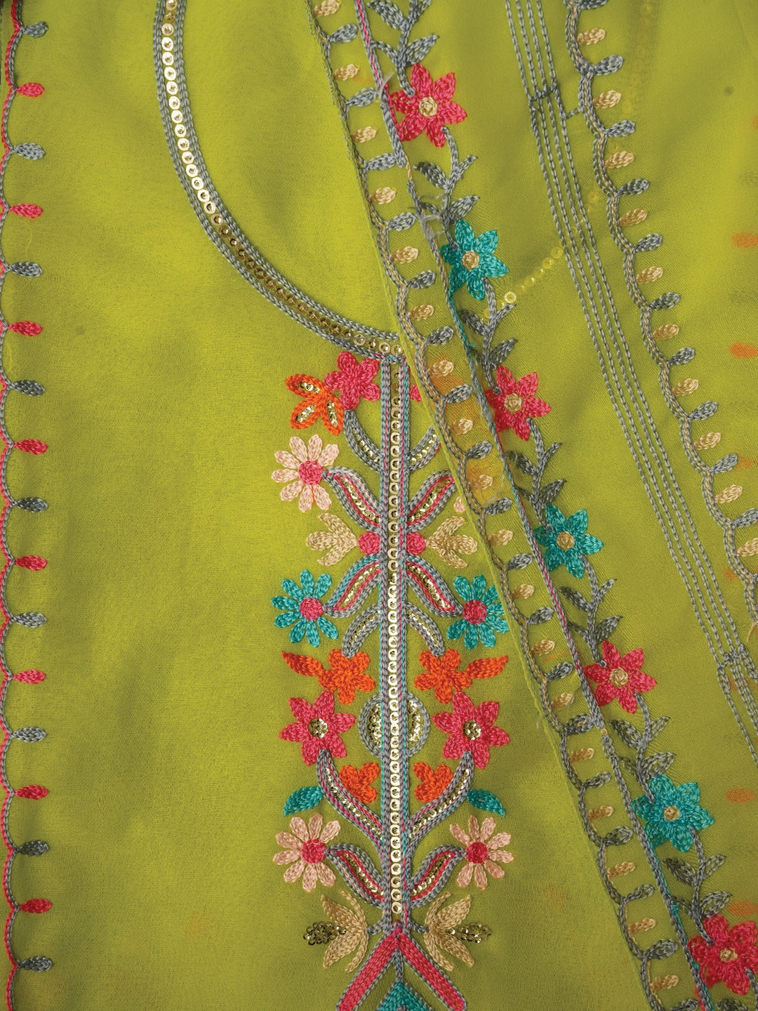 Light Green Sequin Embroidered Silk Georgette Dress Material with Dupatta