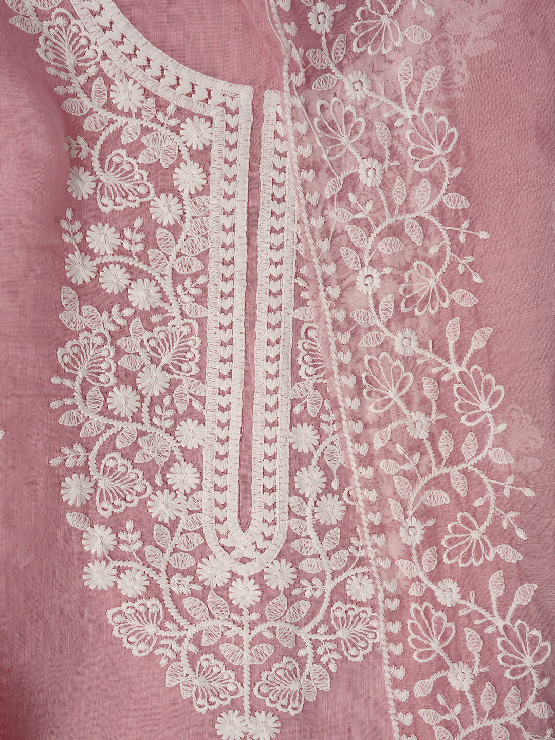 Baby Pink Unstitched Embroidered Cotton Blend Dress Material With Dupatta